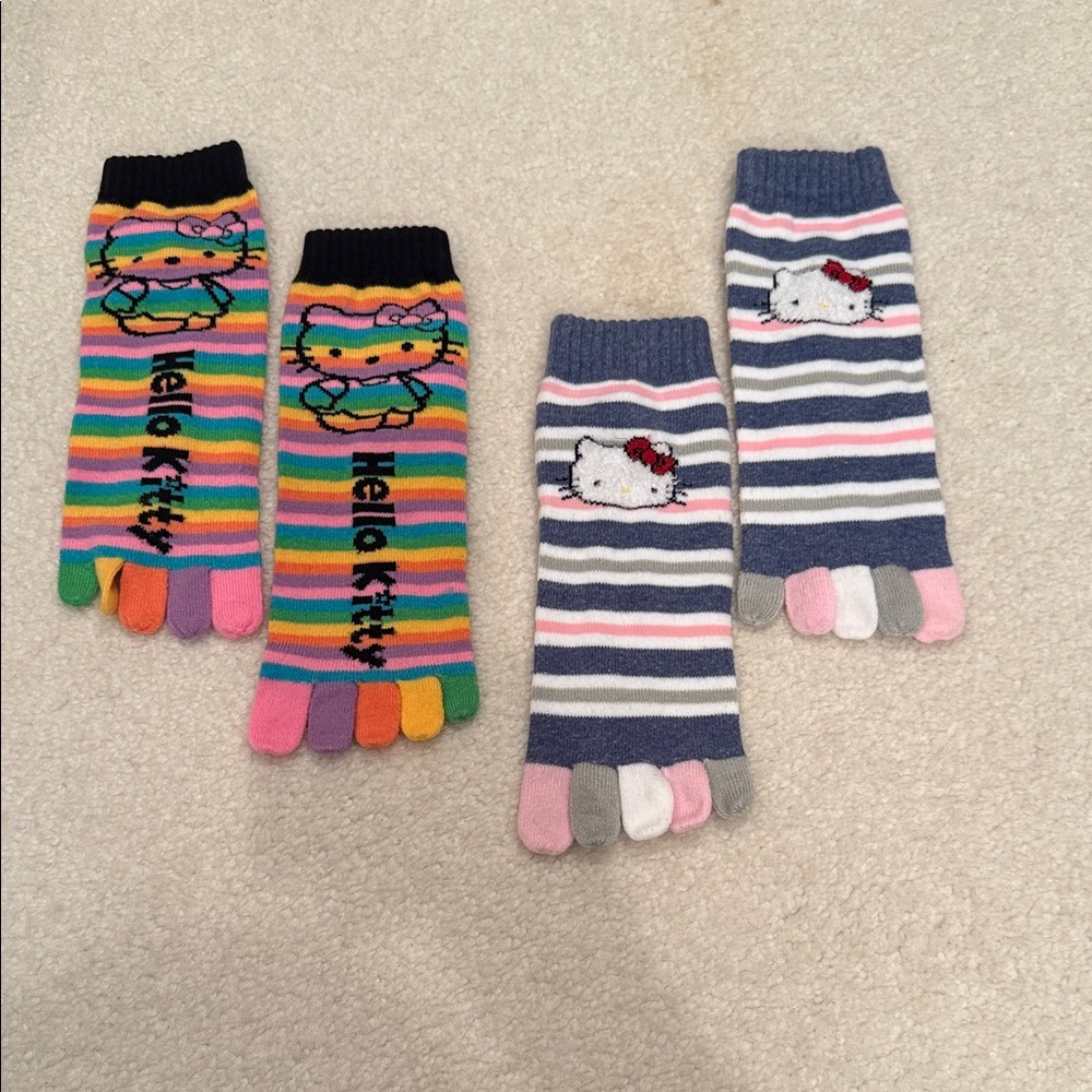 Y2K Hello Kitty Striped Toe Socks